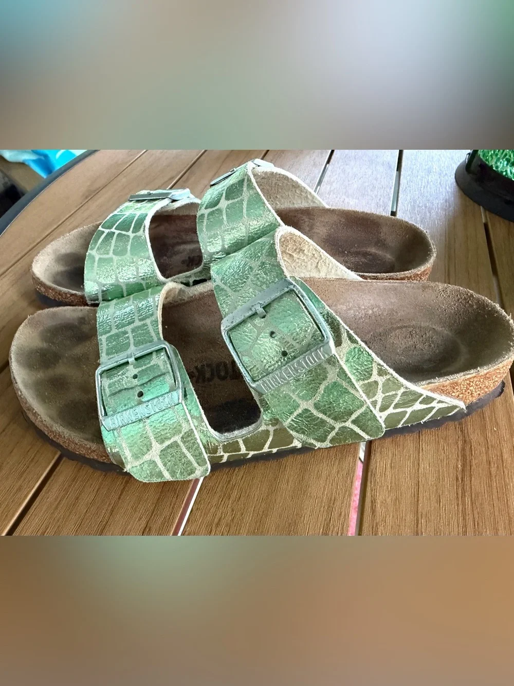 Birkenstock Arizona in  Iridescent Matcha Sandals